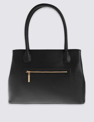 Faux Leather Zipped Tote Bag